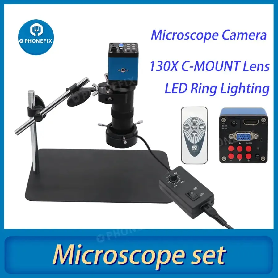 13MP Industrial Camera 130X Lens 40 LED Light Super Clamp Microscope Set