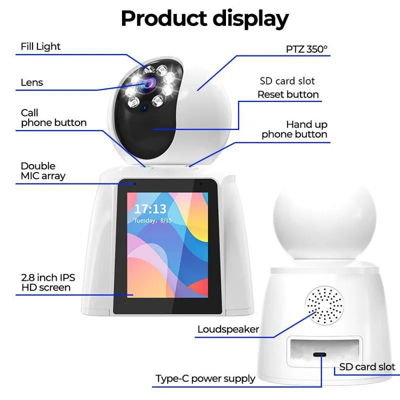 2K Video Call Security Camera Indoor, Nanny Monitor Pet Camera,Two-Way Video,One-Touch Phone Call,360-Degree View Wifi Camera for Home Security, Motion Tracking, IR Night Vision