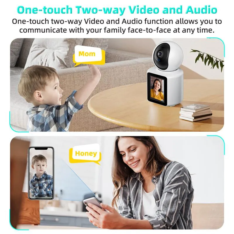 2K Video Call Security Camera Indoor, Nanny Monitor Pet Camera,Two-Way Video,One-Touch Phone Call,360-Degree View Wifi Camera for Home Security, Motion Tracking, IR Night Vision