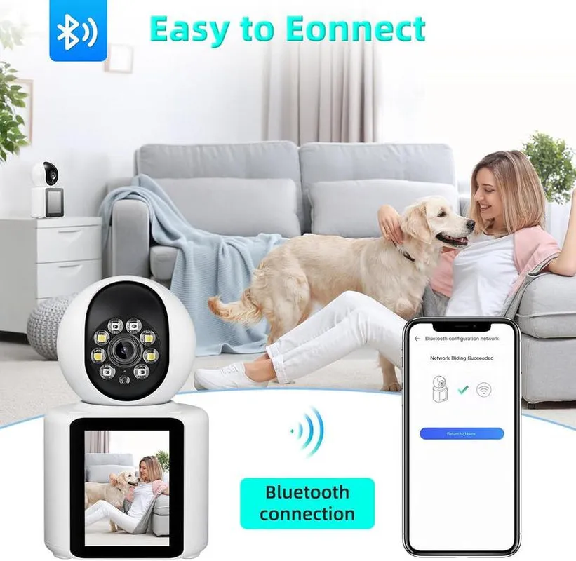 2K Video Call Security Camera Indoor, Nanny Monitor Pet Camera,Two-Way Video,One-Touch Phone Call,360-Degree View Wifi Camera for Home Security, Motion Tracking, IR Night Vision