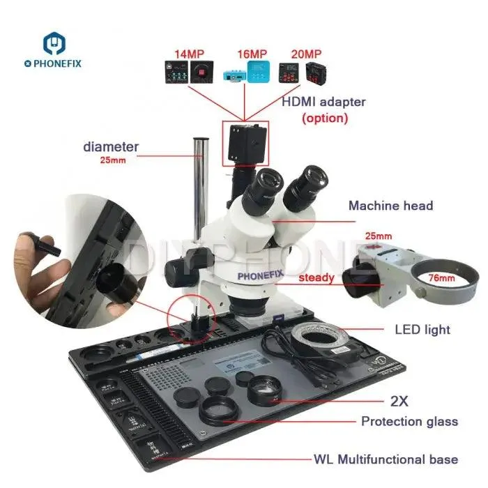 3.5X-90X Trinocular Microscope with aluminum alloy Soldering Pad