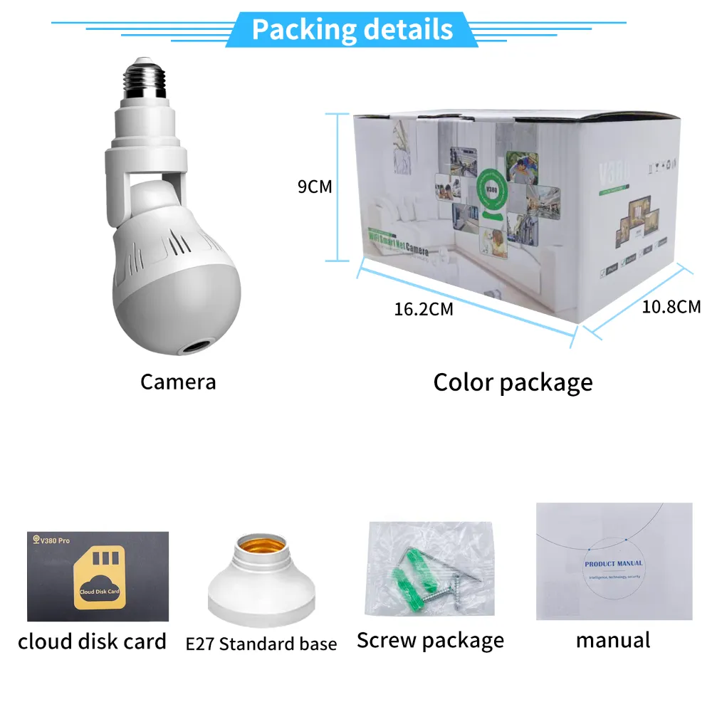 360 Wifi Panorama Camera Lamp 3MP Panoramisch Night Vision Two Way Audio Home Security Video Surveillance Fisheye Lamp Wifi Camera