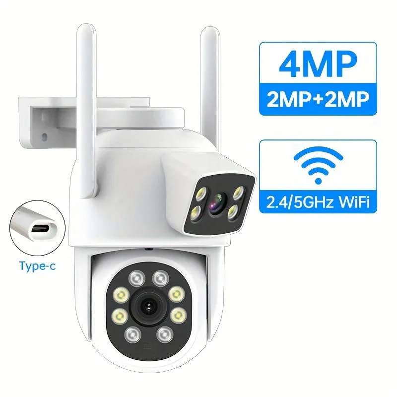 4MP Dual Lens Panoramic Security Camera - 360° View, WiFi 2.4G & 5G Connectivity, Auto Tracking, Custom Patrol Route, Area Alert, Two-Way Audio, Night Vision, Motion Detection