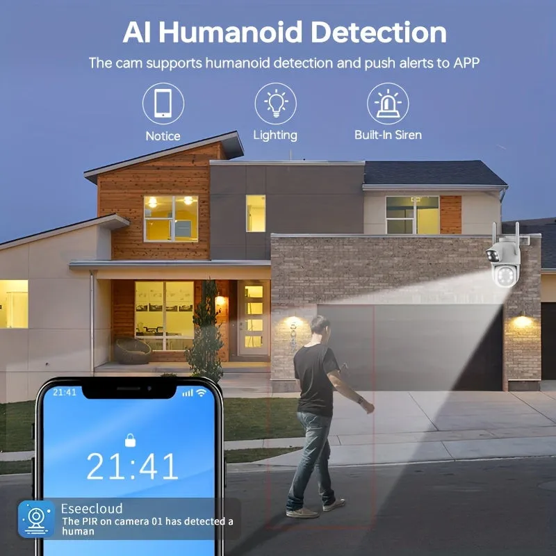 4MP Dual Lens Panoramic Security Camera - 360° View, WiFi 2.4G & 5G Connectivity, Auto Tracking, Custom Patrol Route, Area Alert, Two-Way Audio, Night Vision, Motion Detection