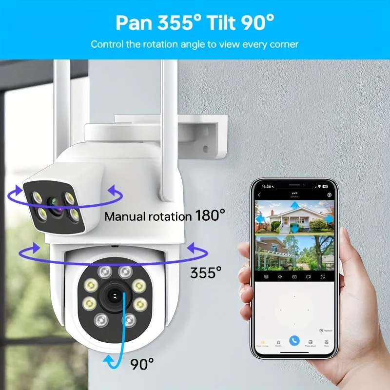 4MP Dual Lens Panoramic Security Camera - 360° View, WiFi 2.4G & 5G Connectivity, Auto Tracking, Custom Patrol Route, Area Alert, Two-Way Audio, Night Vision, Motion Detection