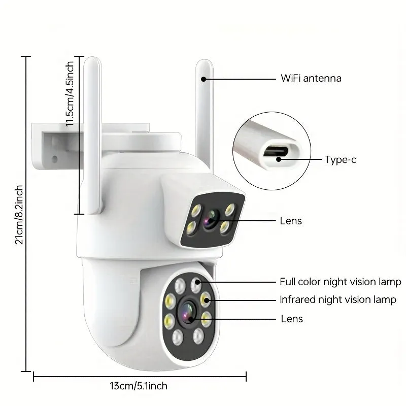 4MP Dual Lens Panoramic Security Camera - 360° View, WiFi 2.4G & 5G Connectivity, Auto Tracking, Custom Patrol Route, Area Alert, Two-Way Audio, Night Vision, Motion Detection