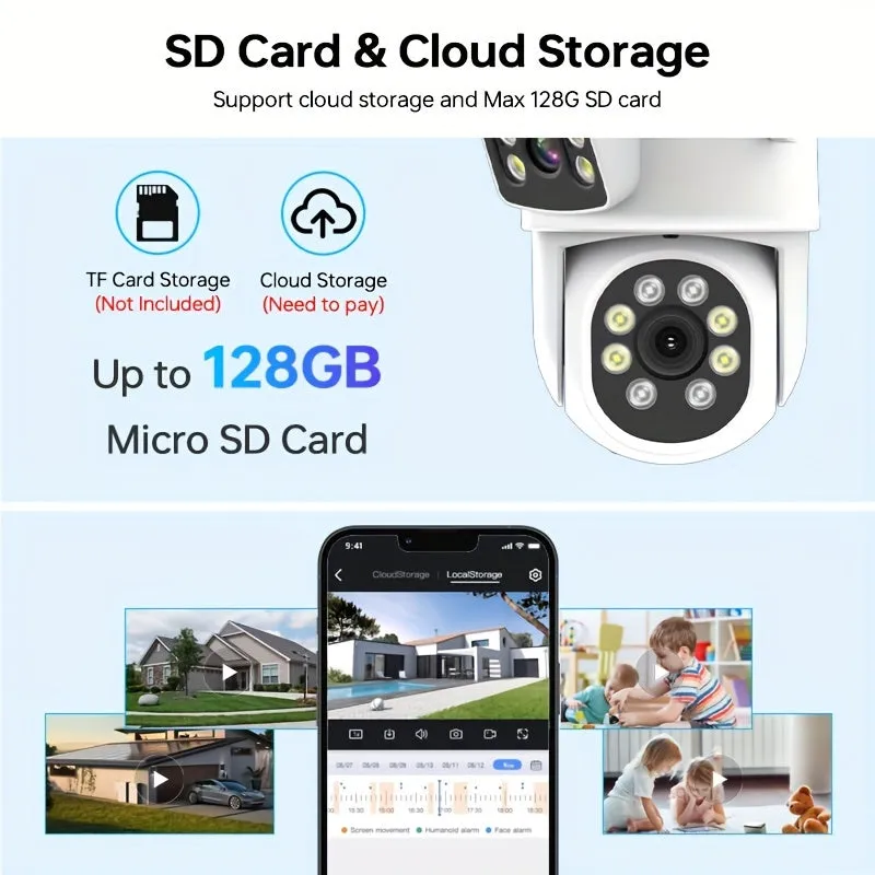 4MP Dual Lens Panoramic Security Camera - 360° View, WiFi 2.4G & 5G Connectivity, Auto Tracking, Custom Patrol Route, Area Alert, Two-Way Audio, Night Vision, Motion Detection