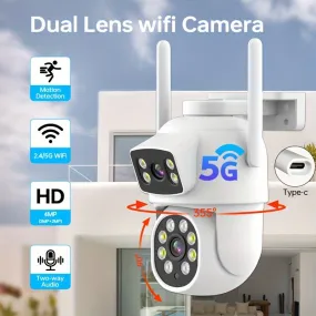 4MP Dual Lens Panoramic Security Camera - 360° View, WiFi 2.4G & 5G Connectivity, Auto Tracking, Custom Patrol Route, Area Alert, Two-Way Audio, Night Vision, Motion Detection