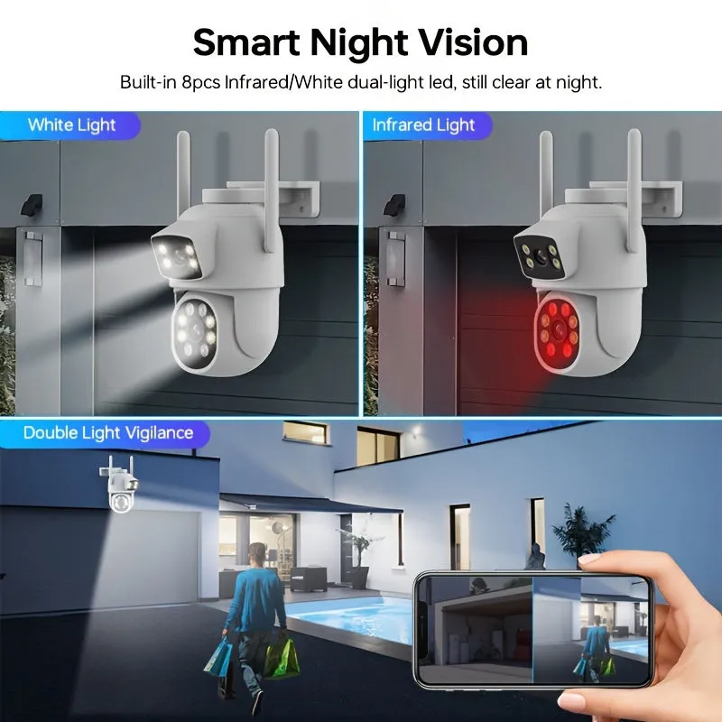 4MP Dual Lens Panoramic Security Camera - 360° View, WiFi 2.4G & 5G Connectivity, Auto Tracking, Custom Patrol Route, Area Alert, Two-Way Audio, Night Vision, Motion Detection