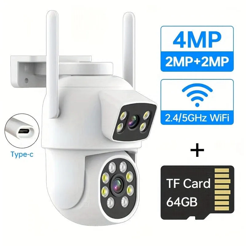 4MP Dual Lens Panoramic Security Camera - 360° View, WiFi 2.4G & 5G Connectivity, Auto Tracking, Custom Patrol Route, Area Alert, Two-Way Audio, Night Vision, Motion Detection