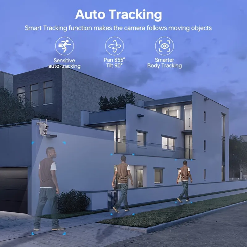 4MP Dual Lens Panoramic Security Camera - 360° View, WiFi 2.4G & 5G Connectivity, Auto Tracking, Custom Patrol Route, Area Alert, Two-Way Audio, Night Vision, Motion Detection