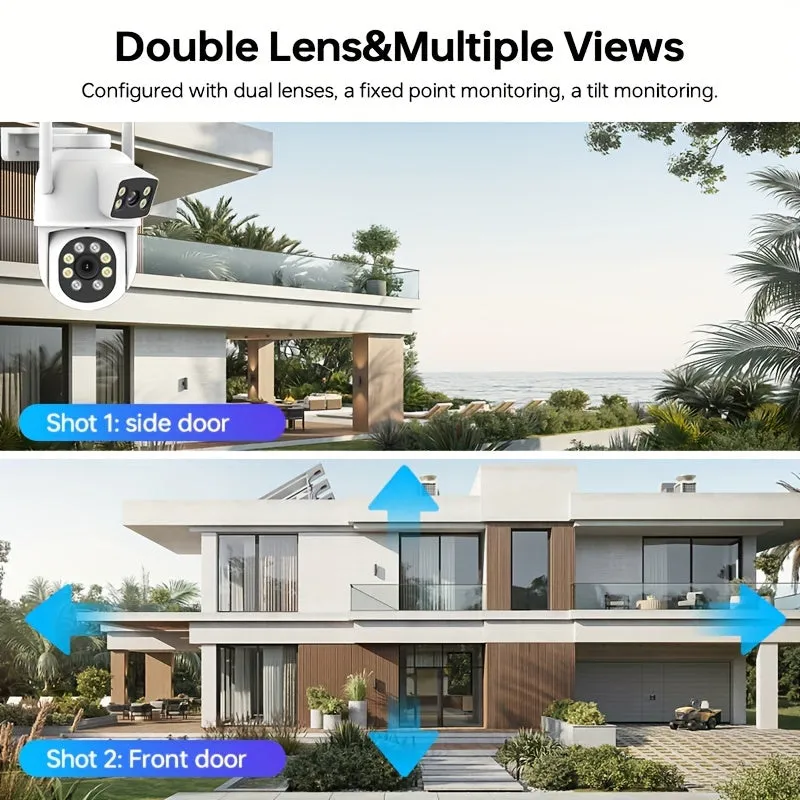 4MP Dual Lens Panoramic Security Camera - 360° View, WiFi 2.4G & 5G Connectivity, Auto Tracking, Custom Patrol Route, Area Alert, Two-Way Audio, Night Vision, Motion Detection