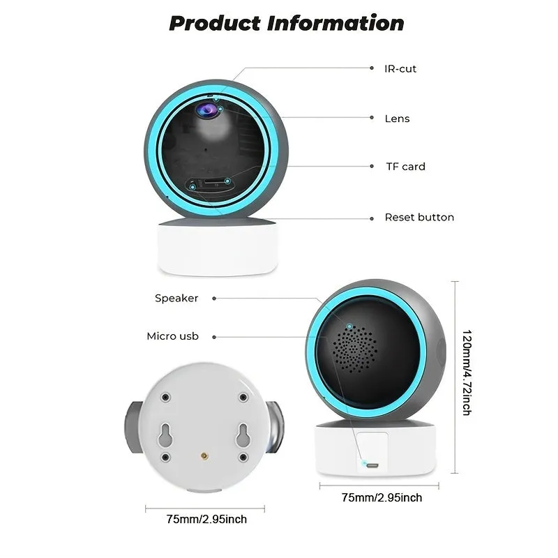 5G Smart Wireless WiFi Home Camera - 360° Rotation, HD Infrared Night Vision, Two-way Voice Intercom & Mobile Phone Remote Control