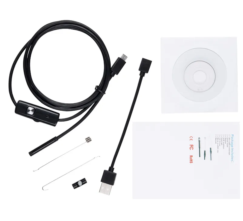 7mm Endoscope Camera Flexible IP67 Waterproof Micro USB Inspection Borescope Camera for Android PC Notebook 6LEDs Adjustable