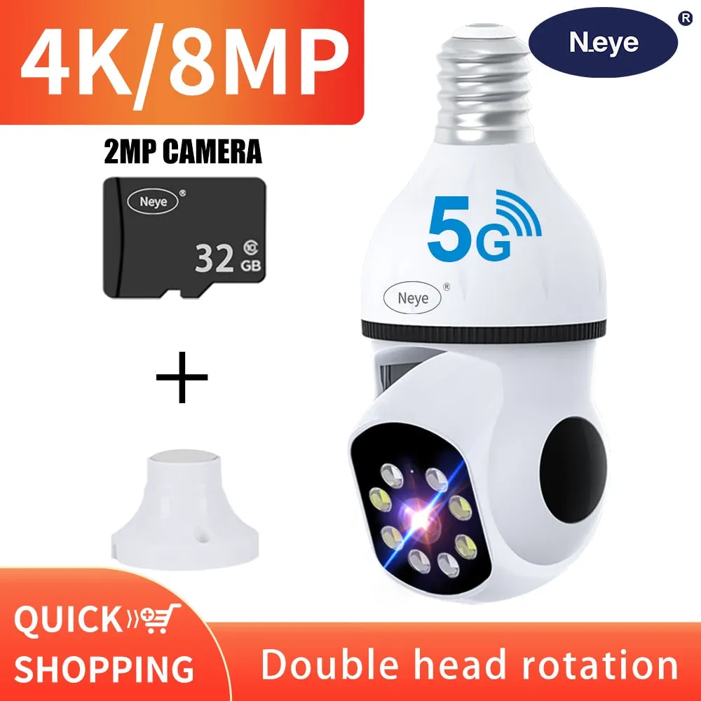 8MP 4K WiFi Panoramic Light Bulb Camera with 360-Degree View for Home Surveillance and Security