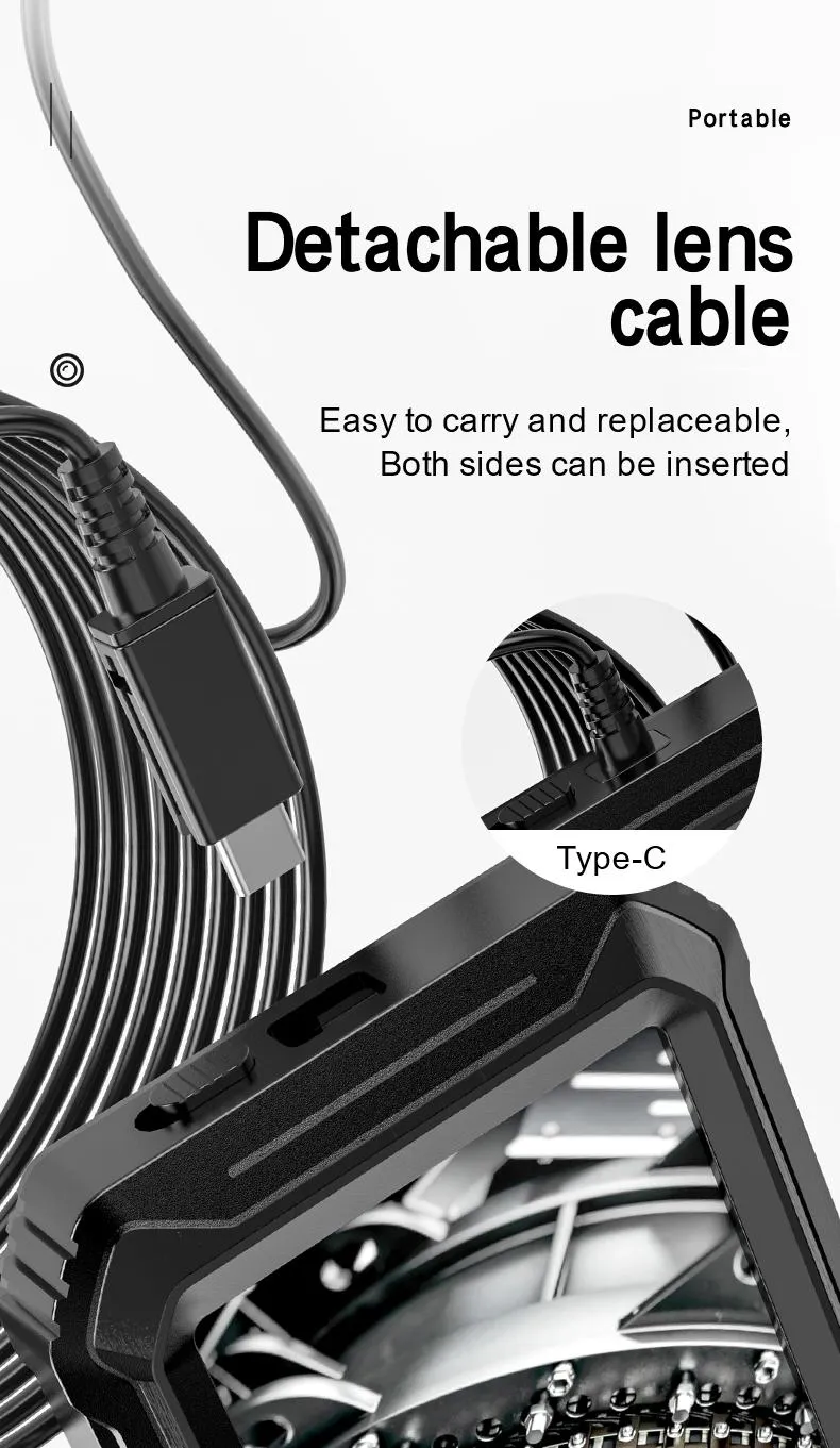 ALS5003 5inches IPS screen dual lens video borescope endoscope with 1m semi rigid cable