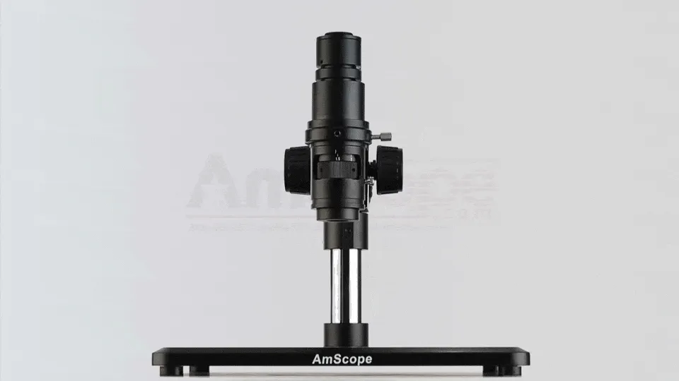 AmScope H800 Series Zoom Industrial Inspection Monocular Stereo Microscope 0.7X-5X Magnification on Pillar Stand with C-mount Lens