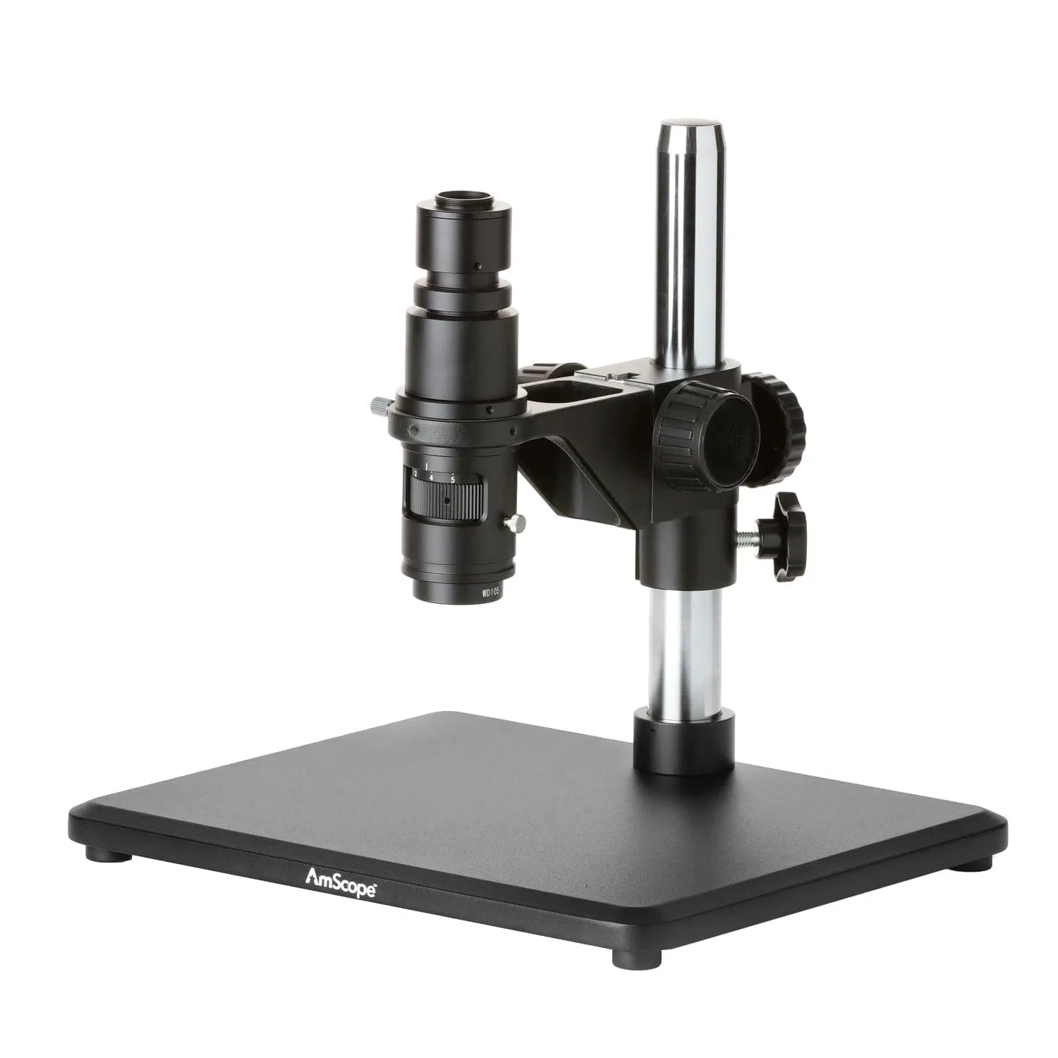 AmScope H800 Series Zoom Industrial Inspection Monocular Stereo Microscope 0.7X-5X Magnification on Pillar Stand with C-mount Lens