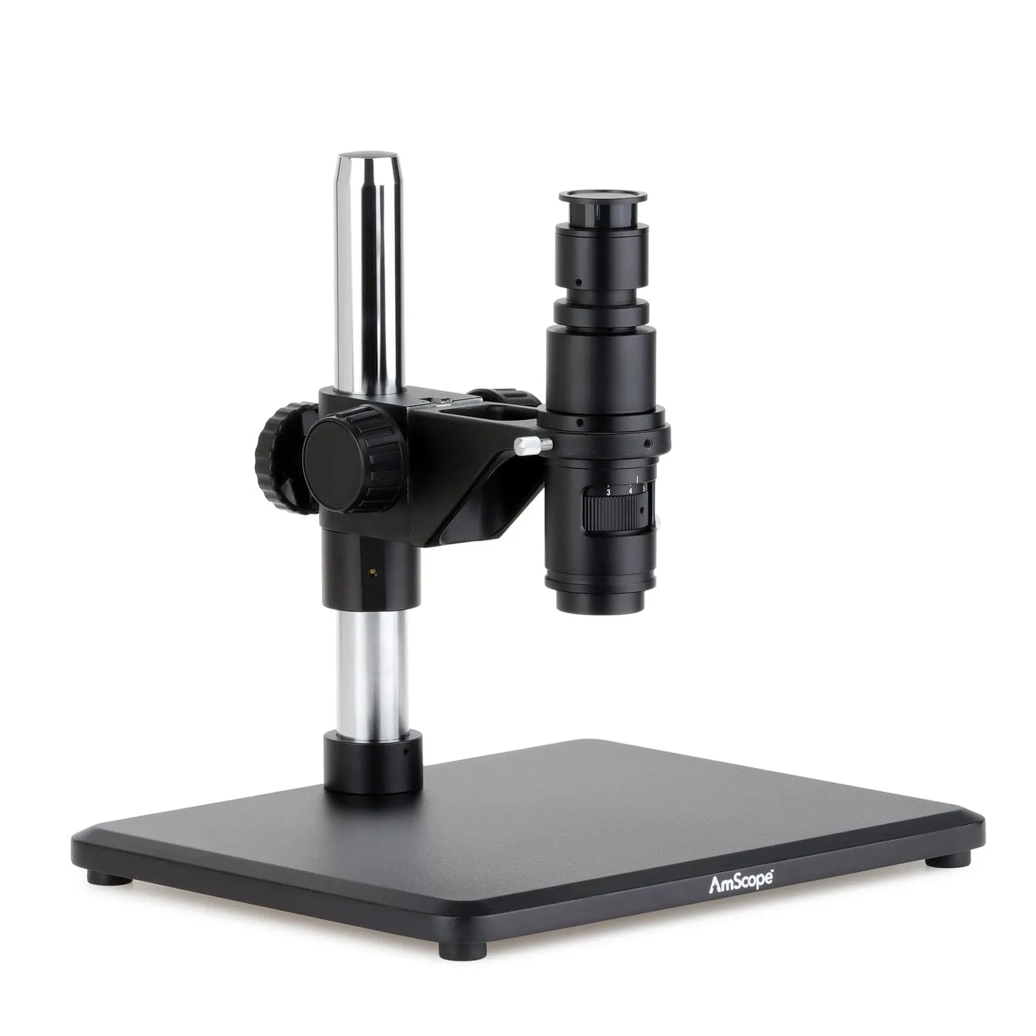 AmScope H800 Series Zoom Industrial Inspection Monocular Stereo Microscope 0.7X-5X Magnification on Pillar Stand with C-mount Lens
