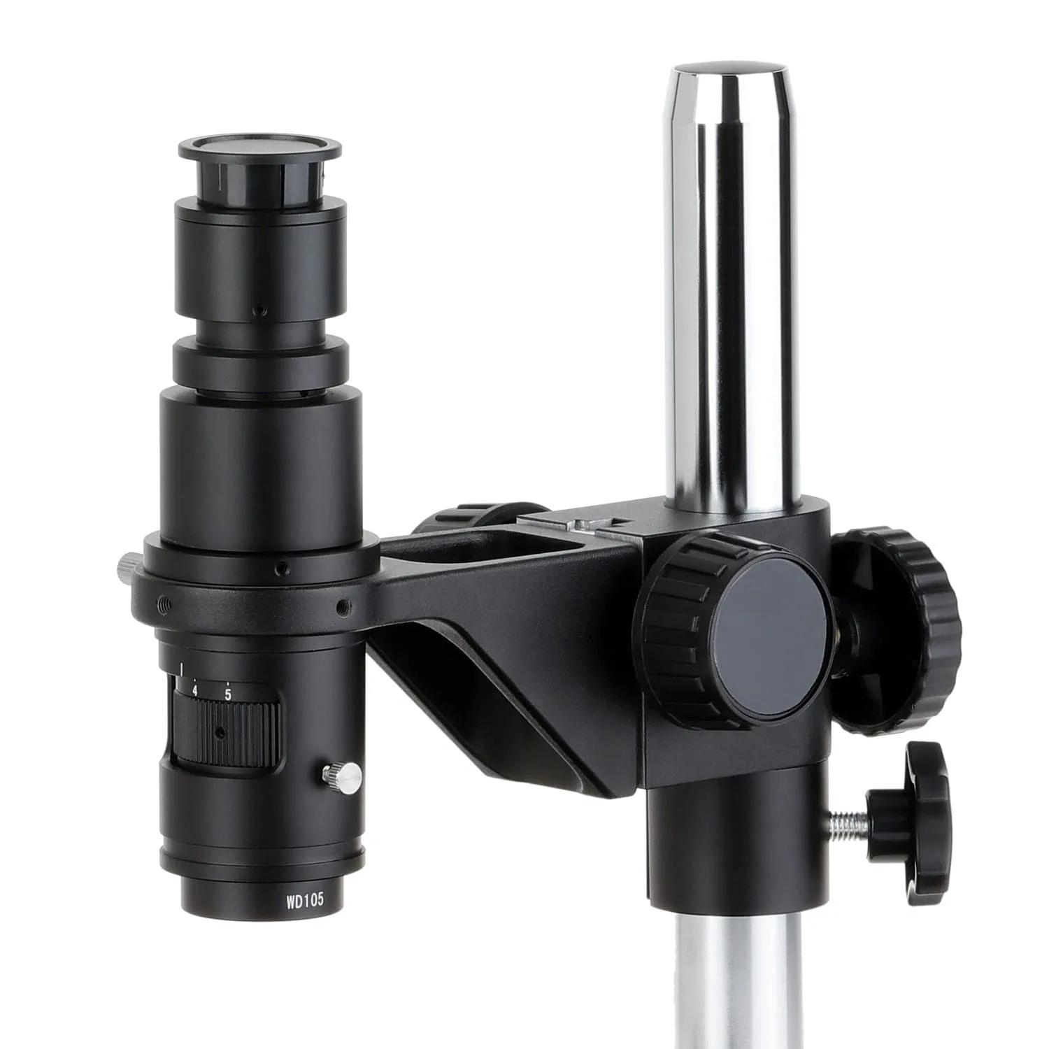 AmScope H800 Series Zoom Industrial Inspection Monocular Stereo Microscope 0.7X-5X Magnification on Pillar Stand with C-mount Lens