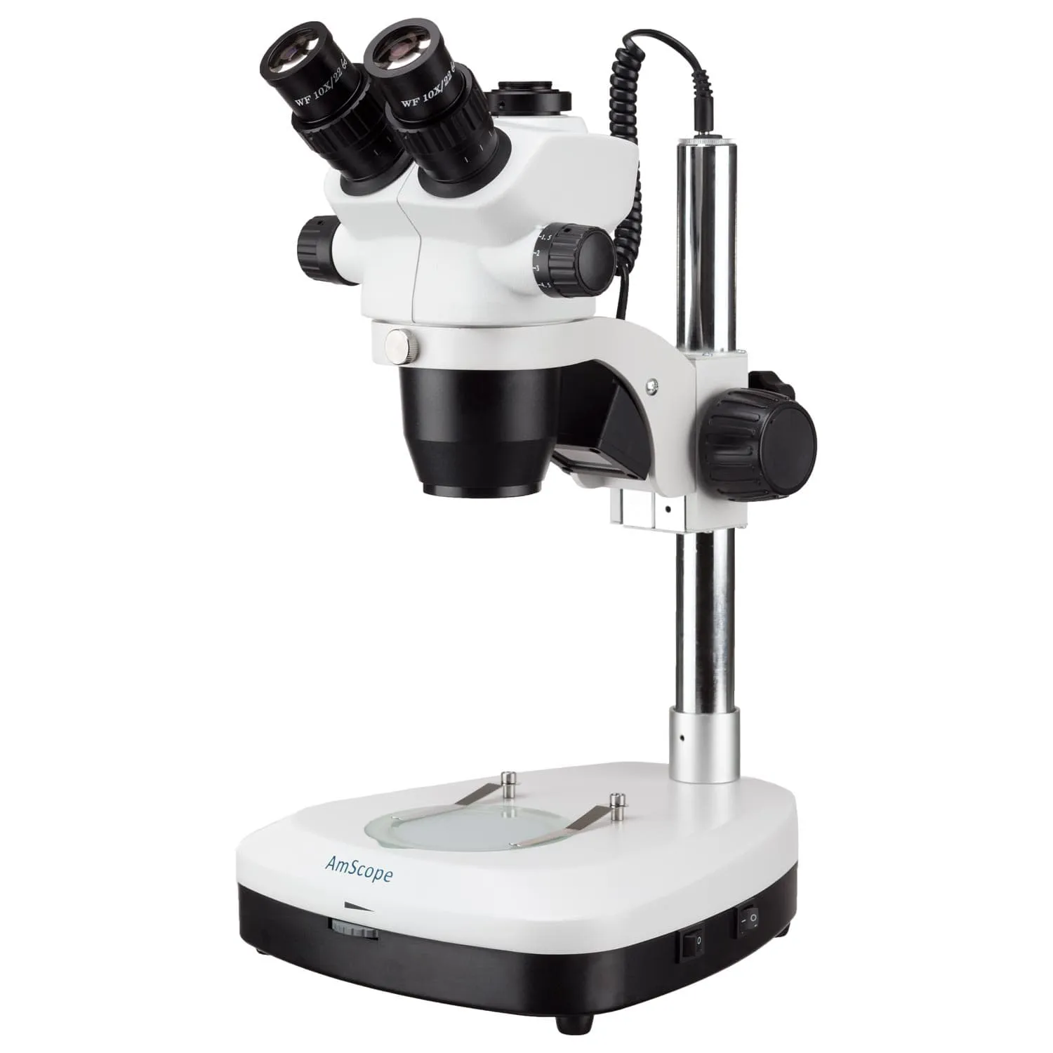AmScope NM-2 Series Zoom Trinocular Stereo Microscope 10X-45X Magnification on Pillar Stand with LED Light