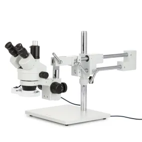 AmScope SM-4 Series Zoom Trinocular Stereo Microscope with 8W Fluorescent Ring Light and Optional Digital Camera on Double Arm Boom Stand