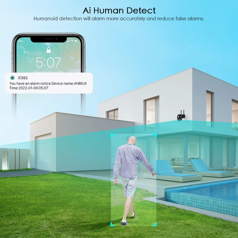 Anbiux 8MP 4K Ip Camera 5MP Speed Dome Auto Tracking Ptz Camera Smart Home Outdoor Draadloze Wifi Camera Surveillance monitor