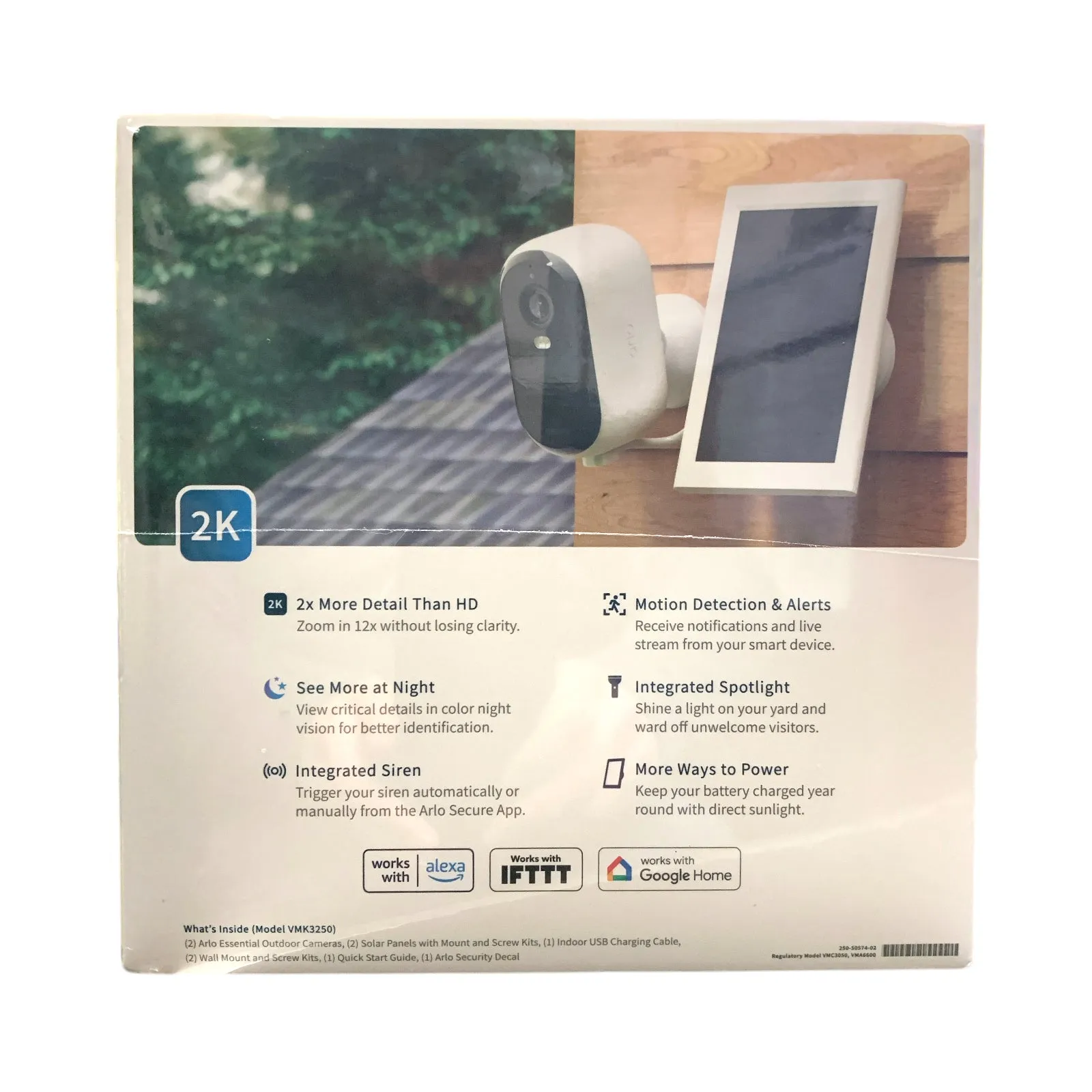 Arlo 2nd Generation Essential 2K Outdoor Security Camera, 2-Pack & Solar Panels