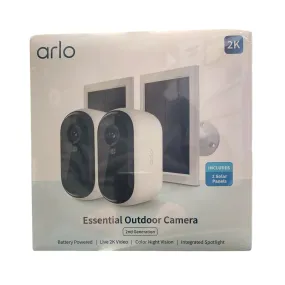 Arlo 2nd Generation Essential 2K Outdoor Security Camera, 2-Pack & Solar Panels