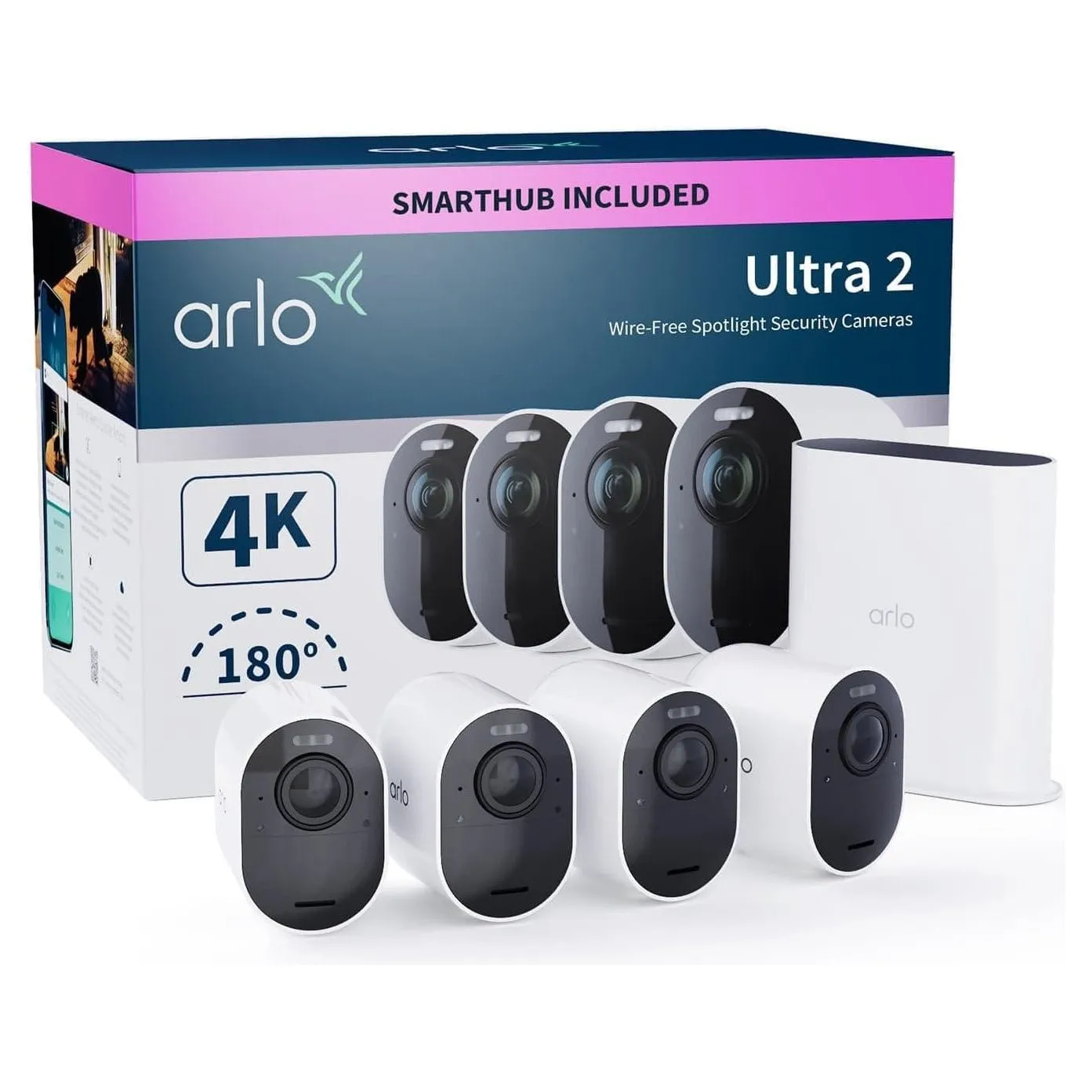 Arlo Ultra 2 4K UHD Wireless Outdoor Security Camera System – 4 Cam Kit, 6-Month Battery, Night Vision, Weatherproof