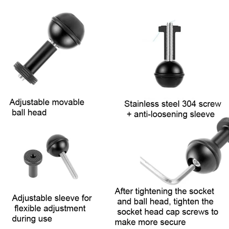 Ball Head Adapter Adjustable Screw Fixed Mount  Camera Underwater Diving Photography Lights Bracket(M5 Screw Black)
