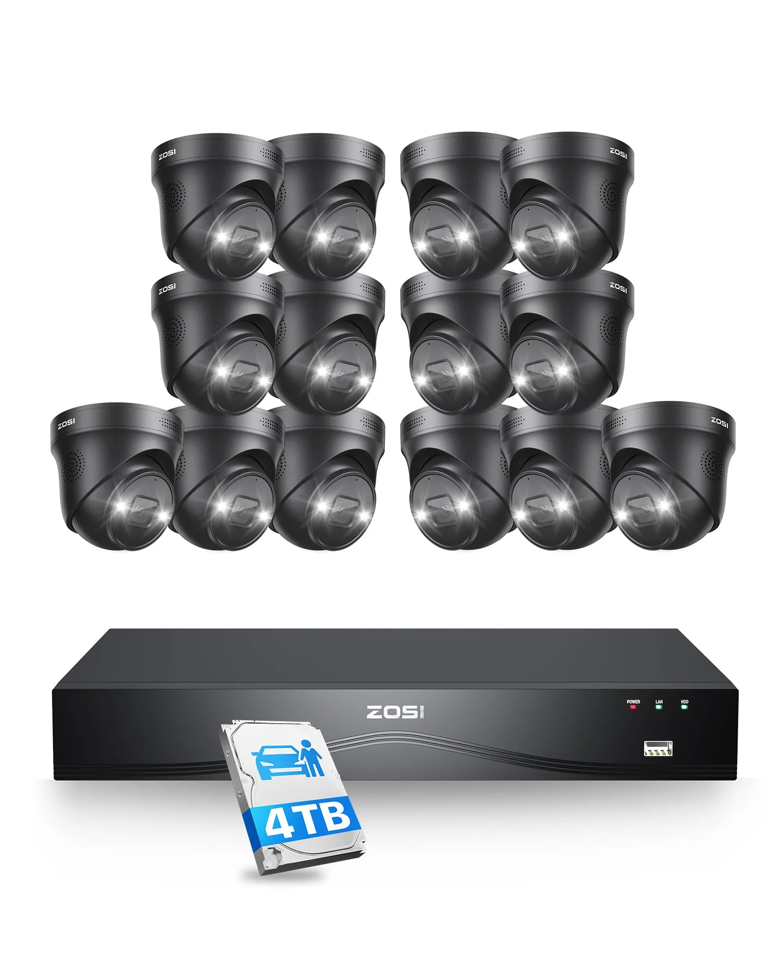 C225 4K 16CH Security System(32-Camera Capable)   NVR Support Dual Hard Drive   4TB HDD
