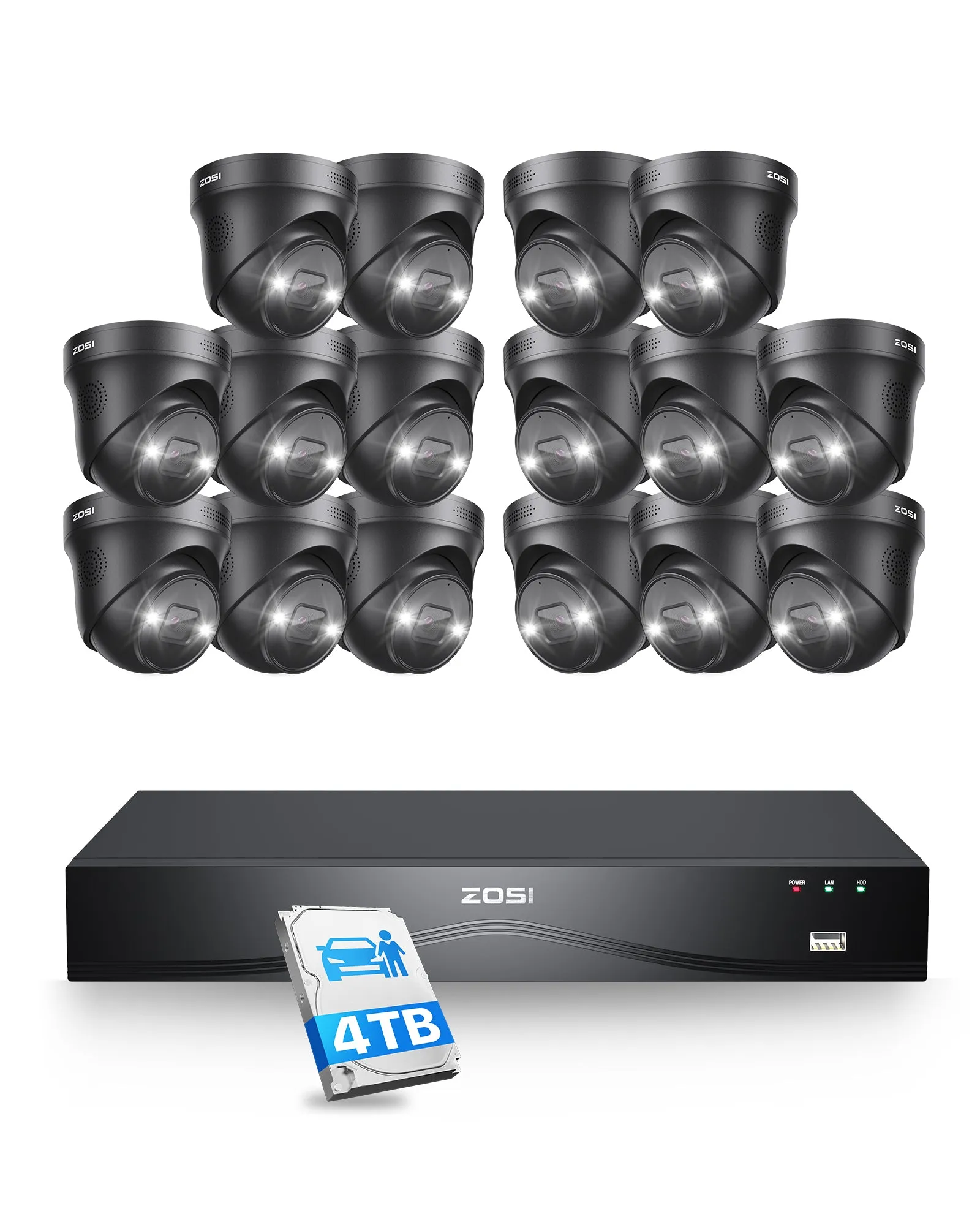 C225 4K 16CH Security System(32-Camera Capable)   NVR Support Dual Hard Drive   4TB HDD