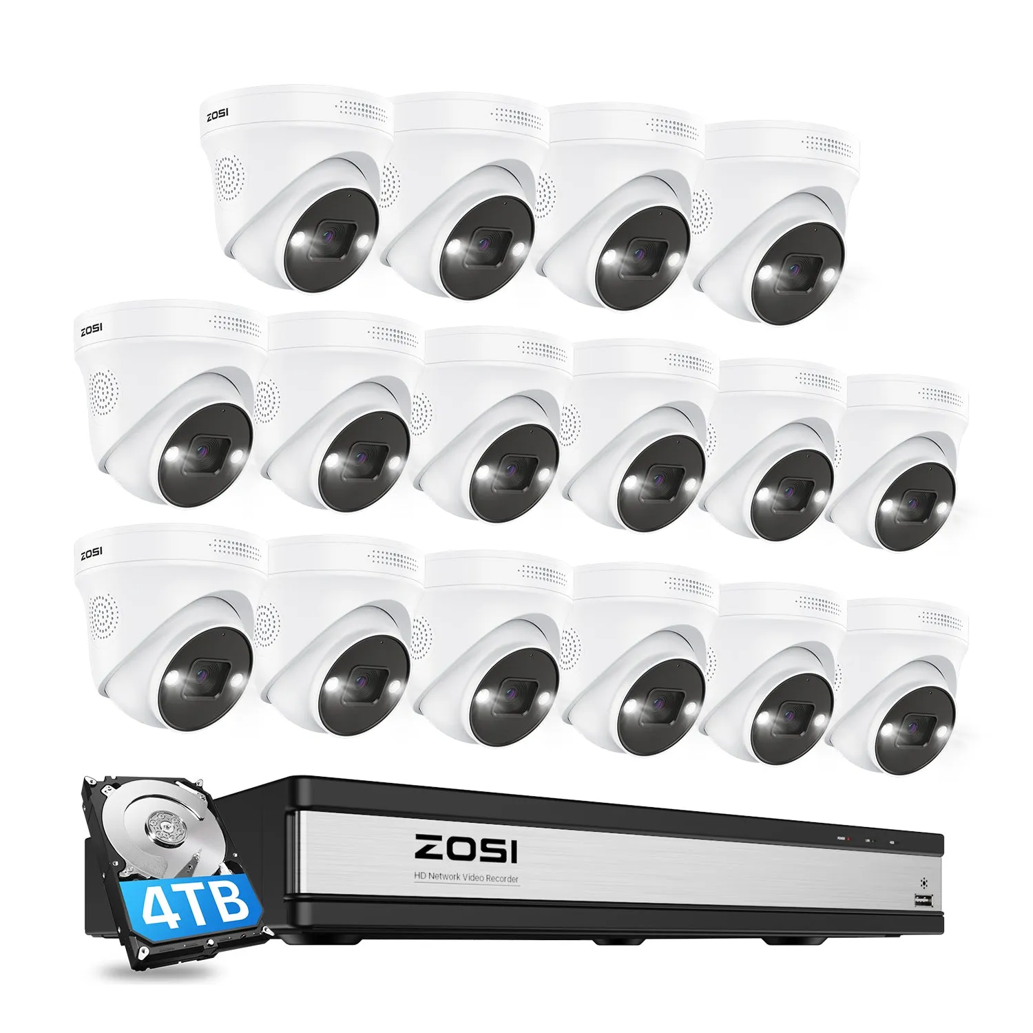 C225 4K 16CH Security System(32-Camera Capable)   NVR Support Dual Hard Drive   4TB HDD