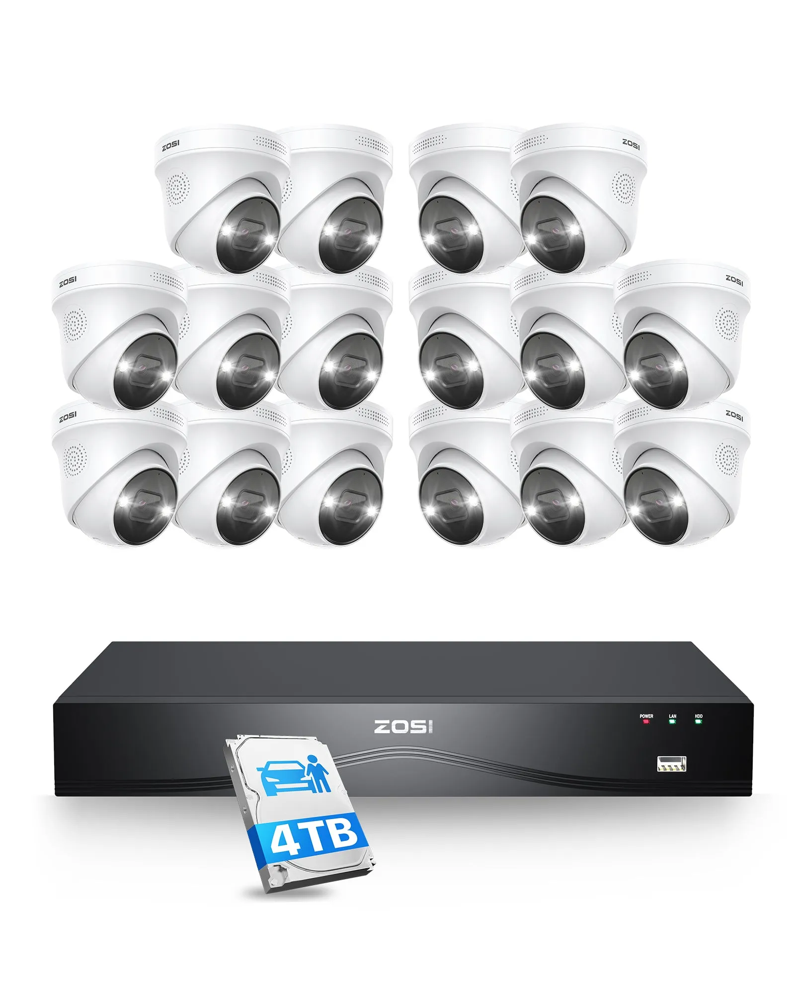 C225 4K 16CH Security System(32-Camera Capable)   NVR Support Dual Hard Drive   4TB HDD