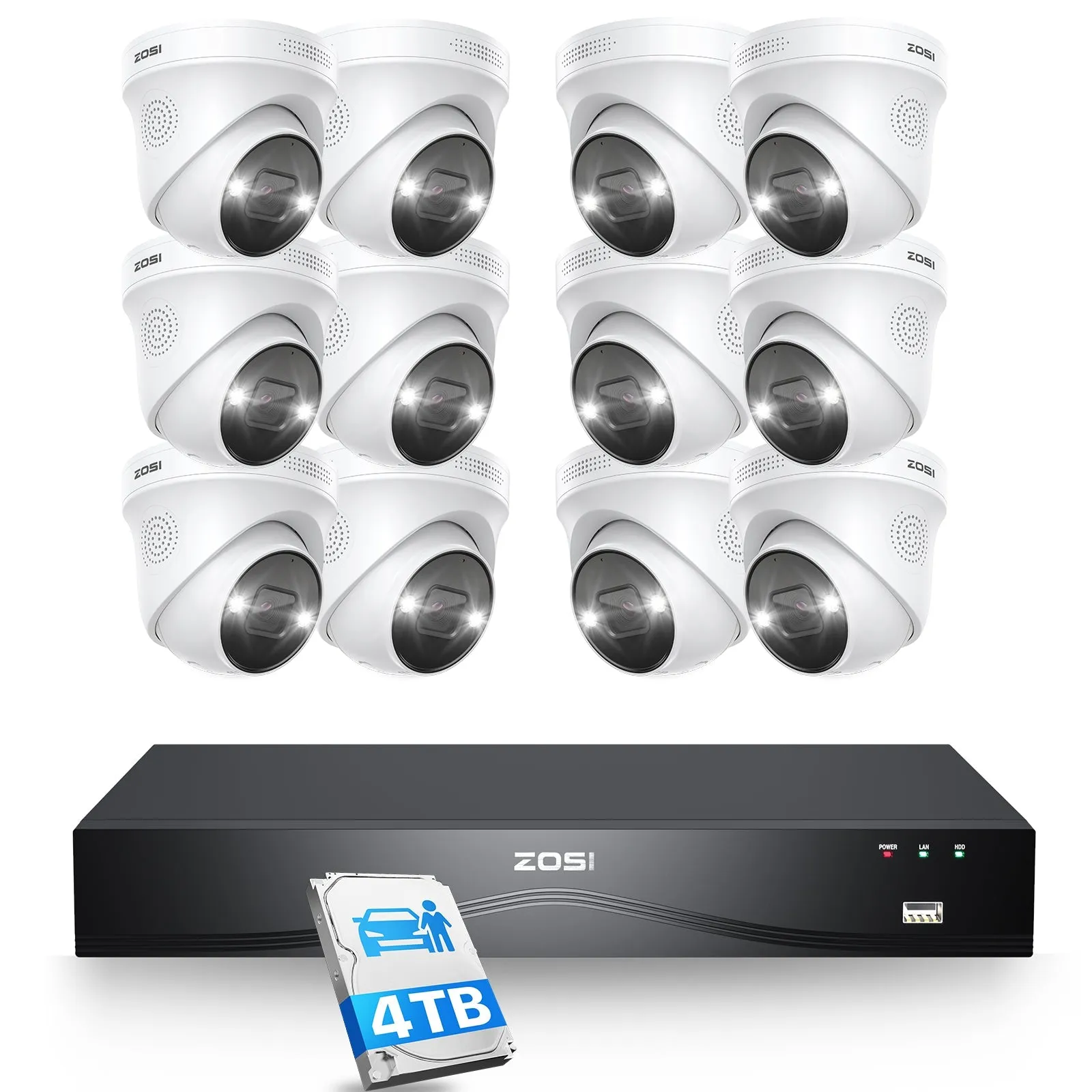 C225 4K 16CH Security System(32-Camera Capable)   NVR Support Dual Hard Drive   4TB HDD