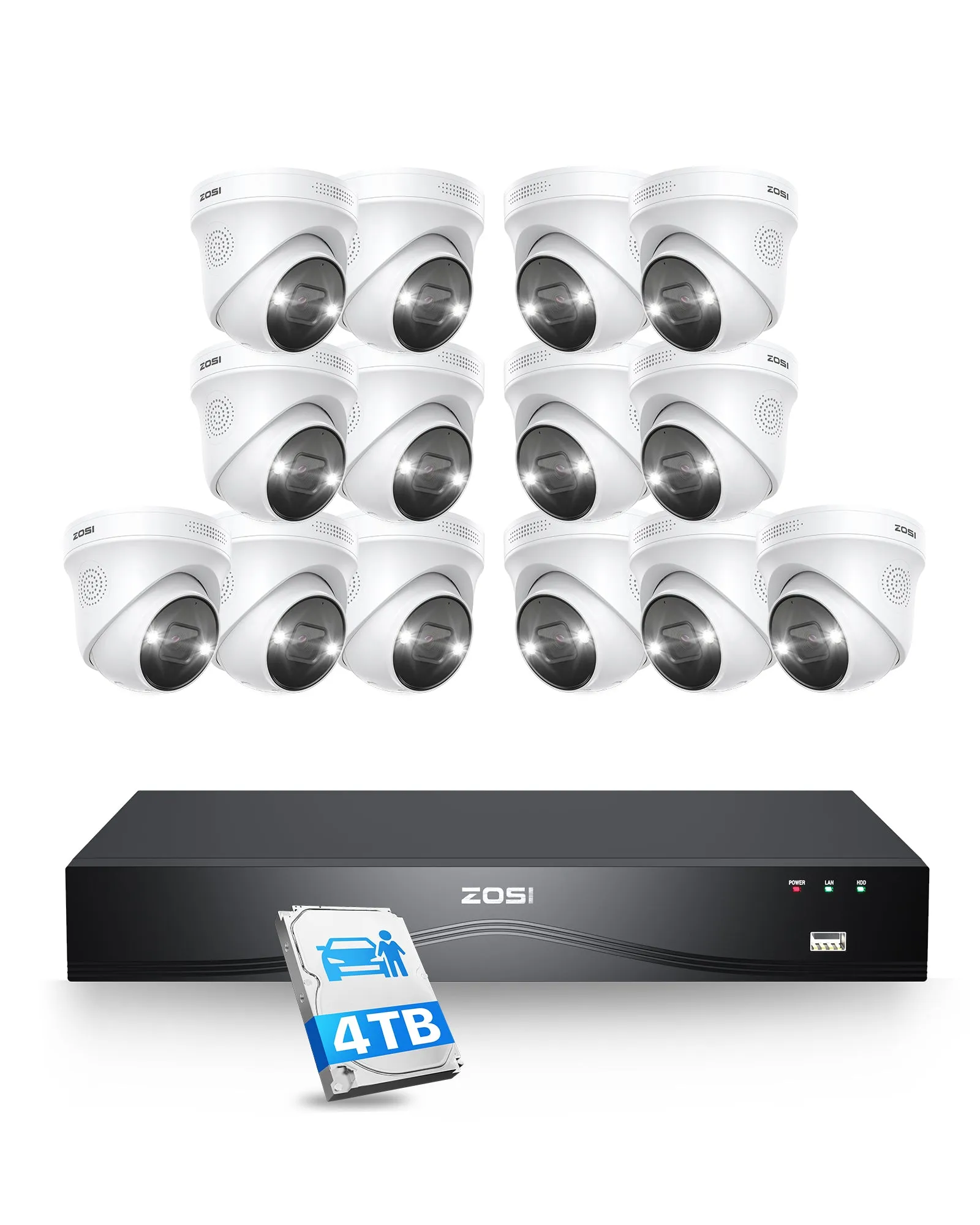 C225 4K 16CH Security System(32-Camera Capable)   NVR Support Dual Hard Drive   4TB HDD