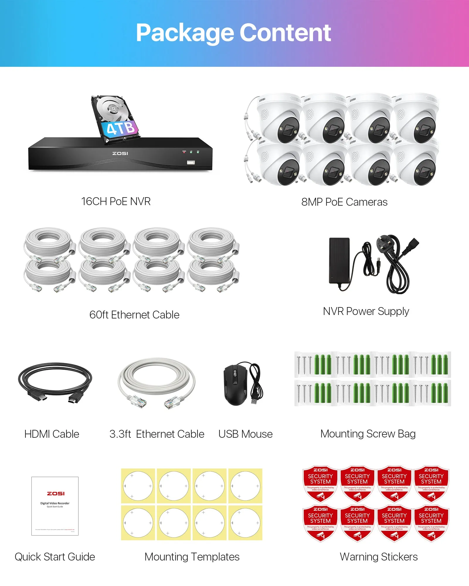 C225 4K 16CH Security System(32-Camera Capable)   NVR Support Dual Hard Drive   4TB HDD