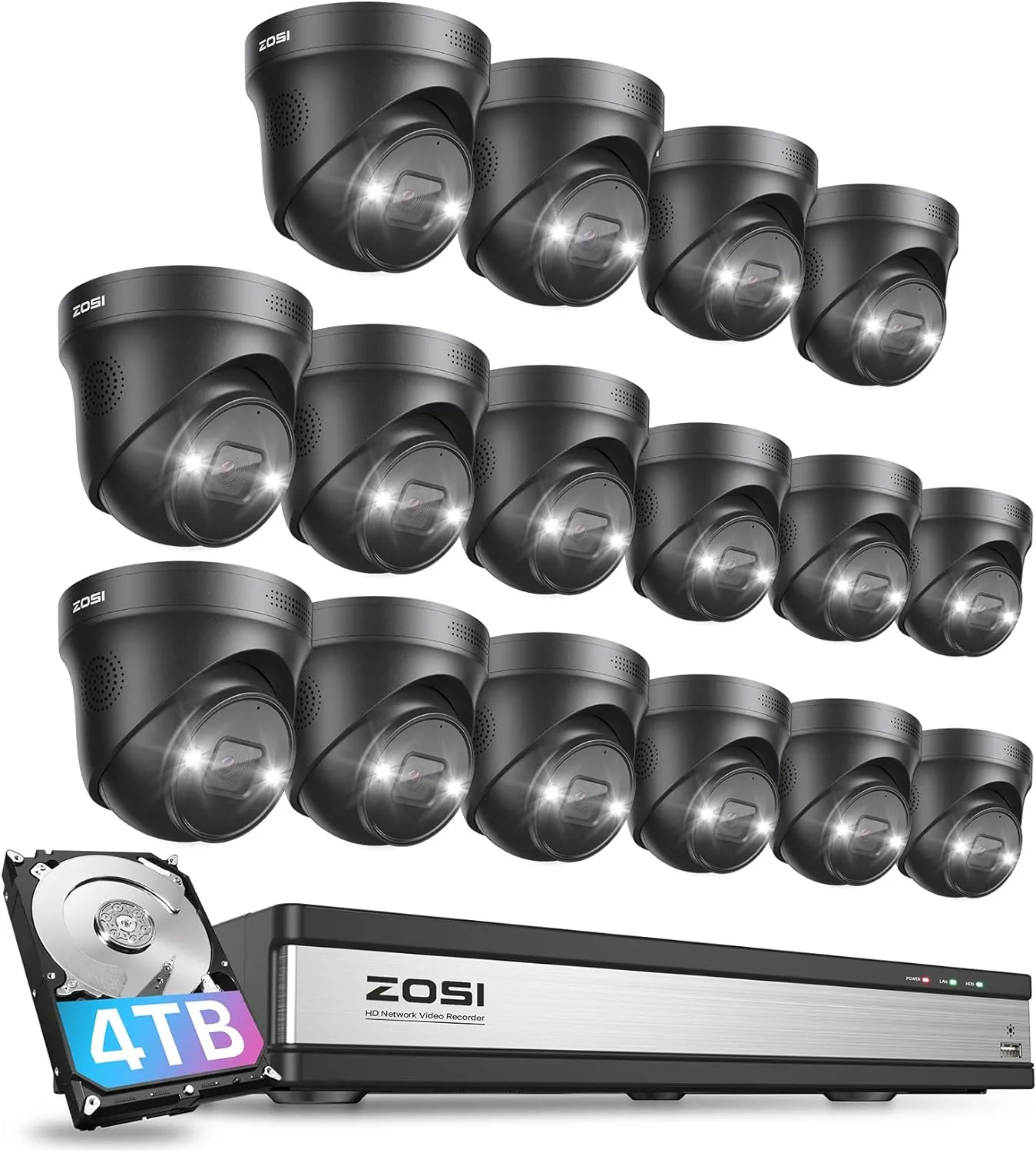 C225 4K 16CH Security System(32-Camera Capable)   NVR Support Dual Hard Drive   4TB HDD