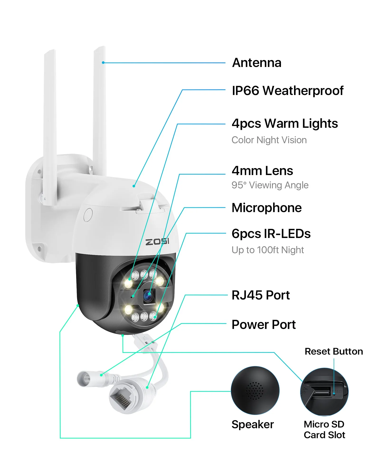 C296 4K PTZ WiFi Security Camera  Optional 256GB SD Card Storage