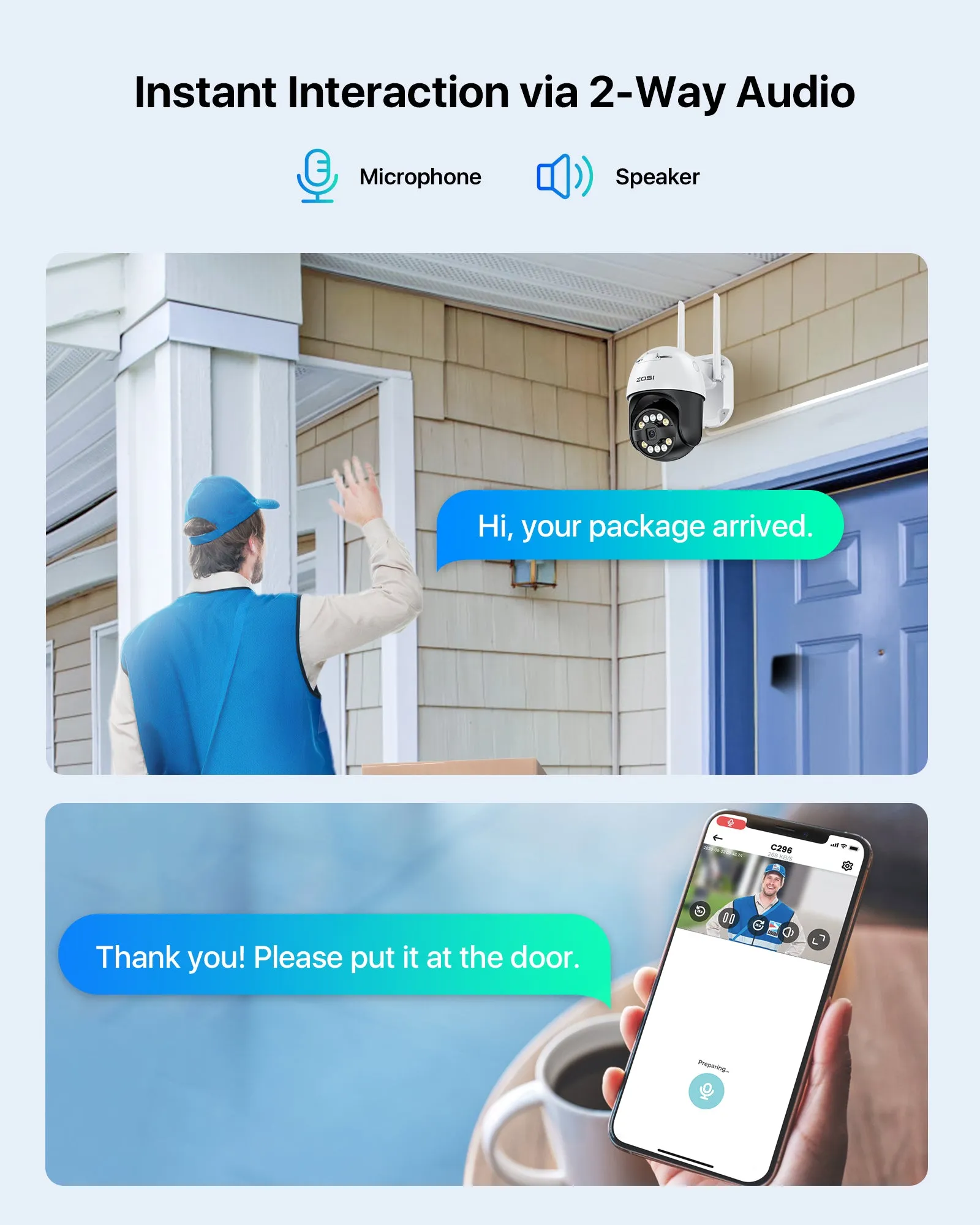 C296 4K PTZ WiFi Security Camera  Optional 256GB SD Card Storage