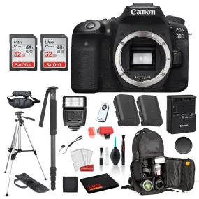 Canon EOS 90D Digital SLR Camera Body Only Bundle: SanDisk 32GB SD Card (2CT)    Battery for LPE6   72? Tripod   MORE