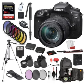 Canon EOS 90D DSLR Camera with 18-135mm Lens  Bundle: SanDisk Extreme Pro 64gb SD   Battery for LPE6   MORE