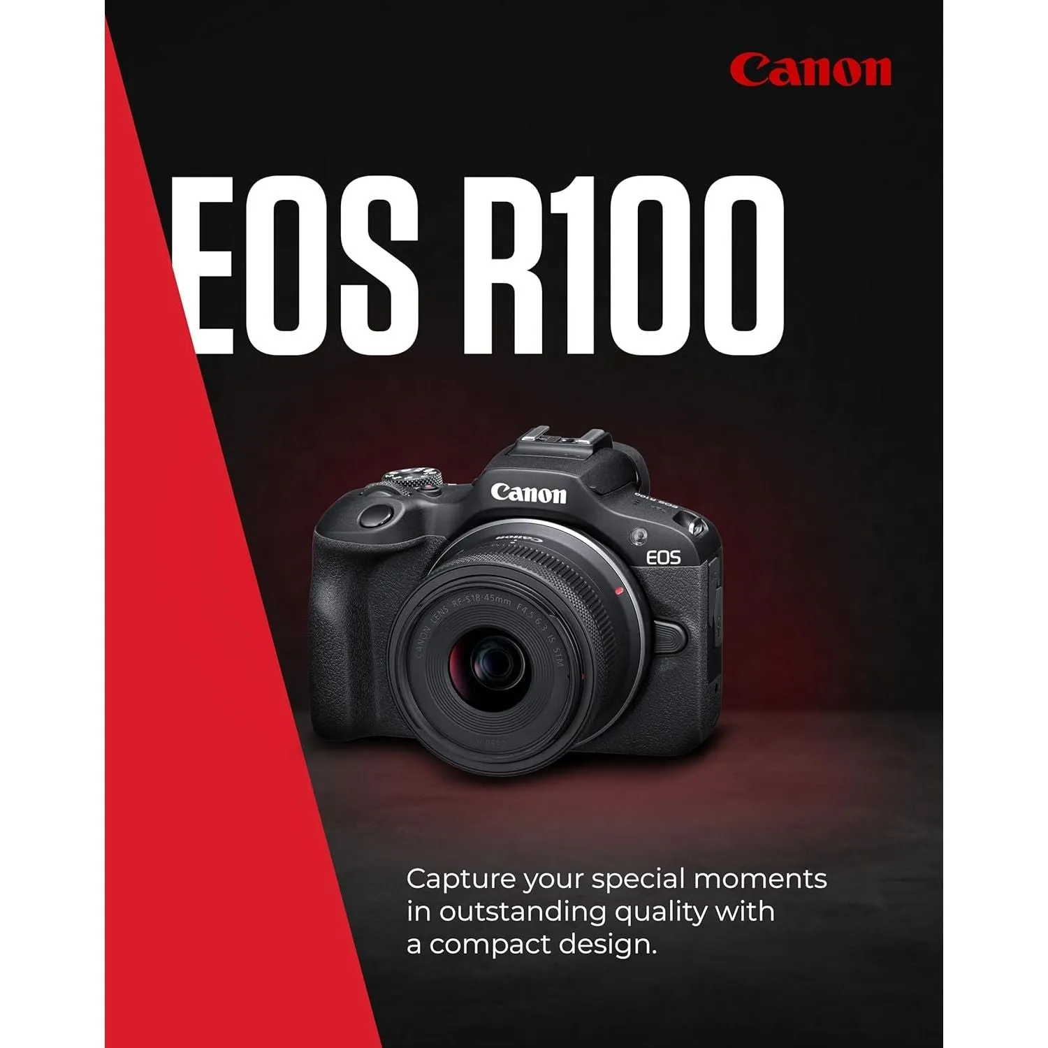 Canon EOS R100 Compact Mirrorless Camera - 24.1MP, 4K, Dual Pixel CMOS AF, DIGIC 8, 6.5 FPS, Face & Eye Detection, Bluetooth, Wi-Fi, GPS
