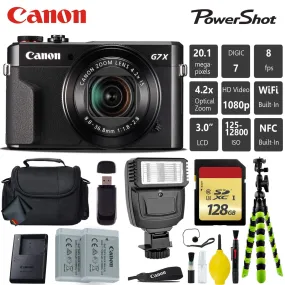 Canon PowerShot G7 X Mark II Point and Shoot Digital Camera   Extra Battery   Digital Flash   Camera Case   128GB Card Advanced Bundle
