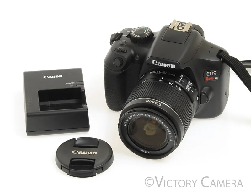 Canon Rebel T6 Digital SLR Camera Body 18mp w/ 18-55mm Lens -Clean-