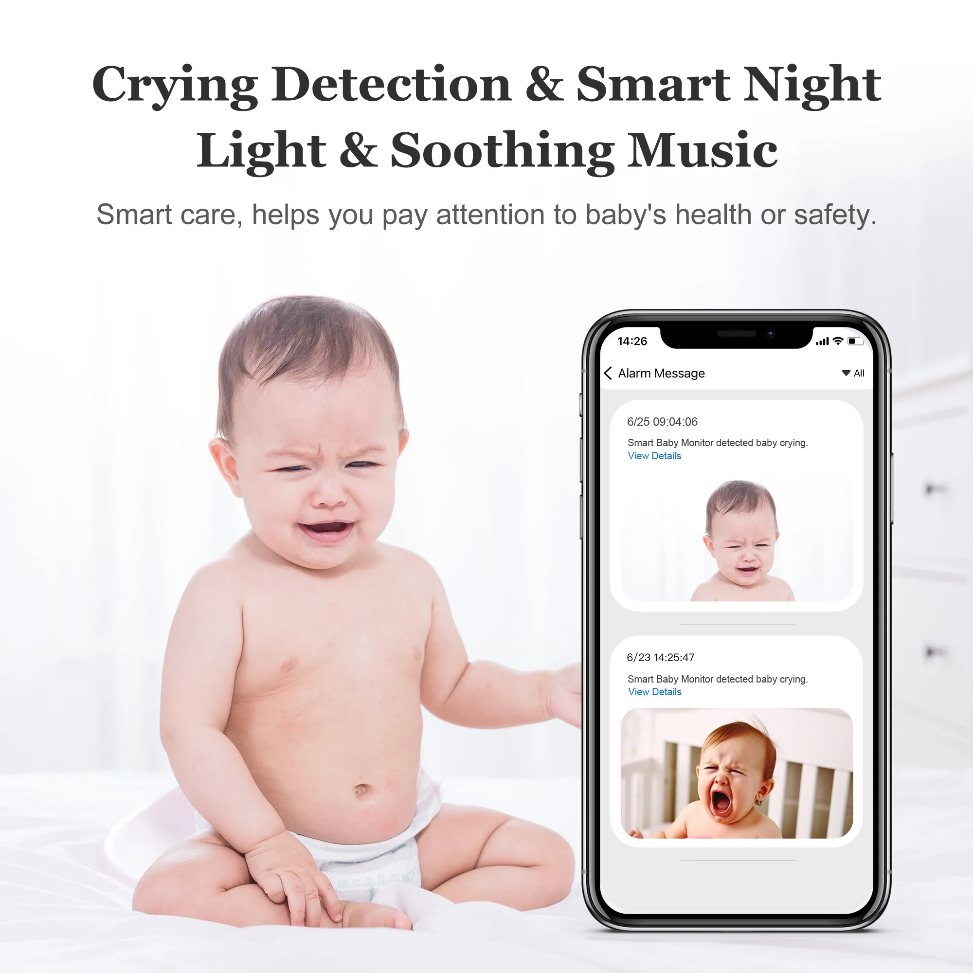 Cheego Orange 3MP HD Smart Baby Monitor with Camera and Audio, A.I. Safety Alerts, Two Way Talk, Night Vision, 4X Zoom, Room Humidity & Temp, Cry Detection, Multicolor Night Lamp