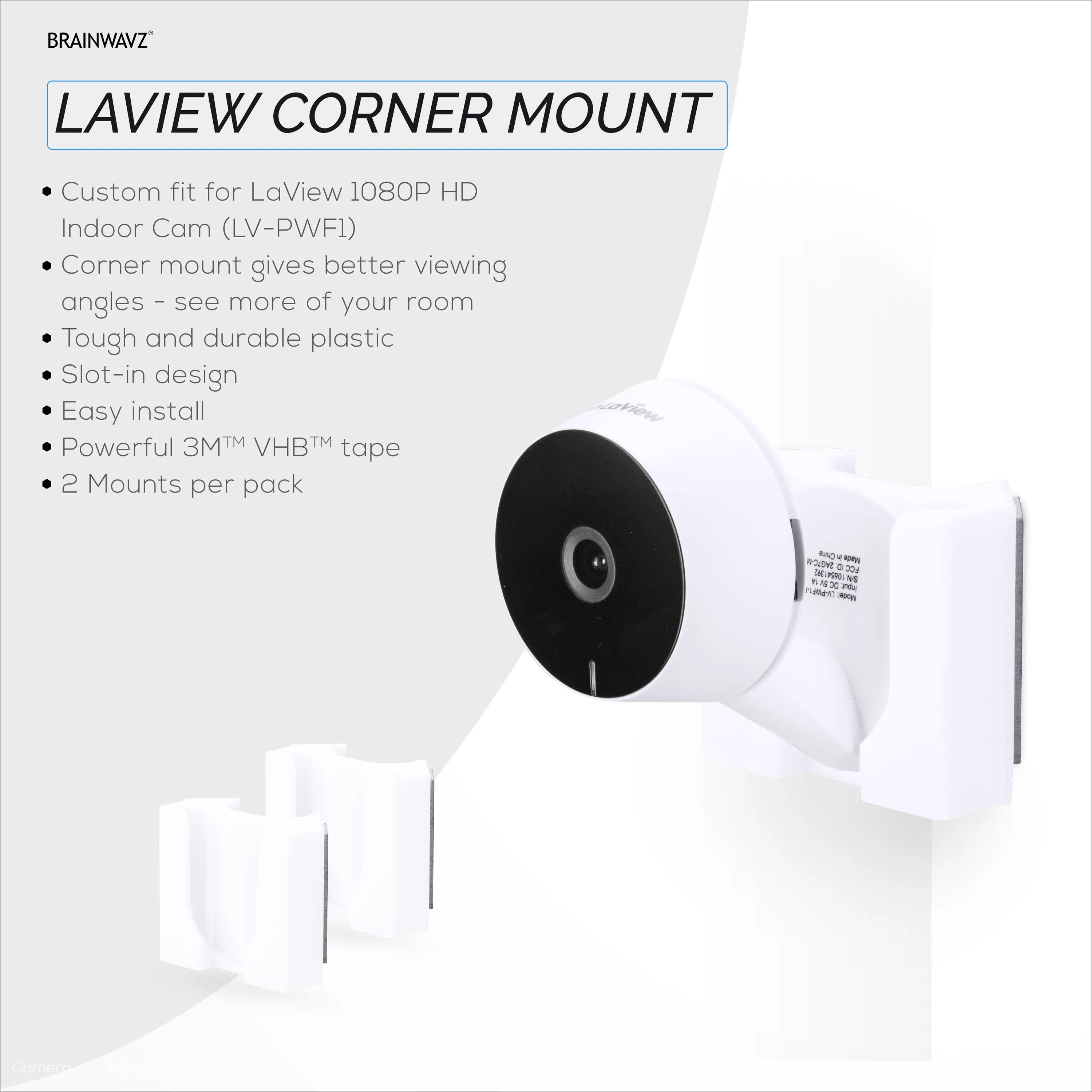 Corner Wall Mount for LaView LV-PWF1 1080P HD Indoor Camera, Adhesive Security Cam Holder Bracket, Reduce Blind Spots & Clutter, Adhesive & Screw-In