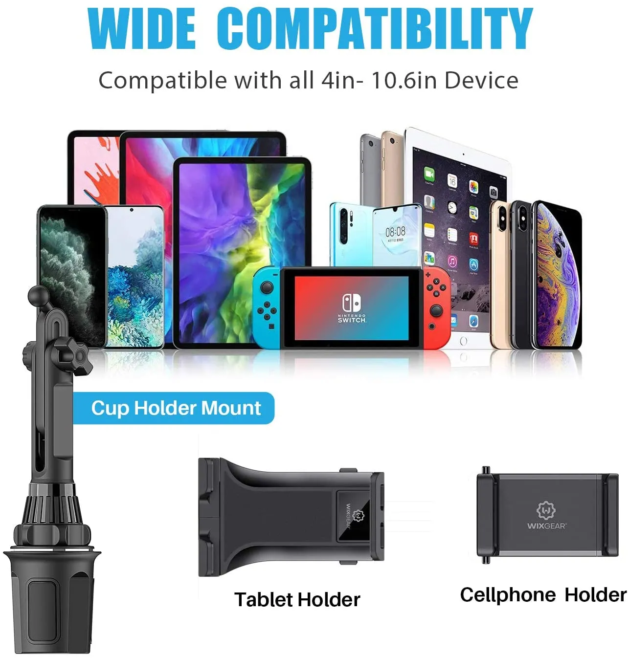 Cup Tablet Holder for Car, WixGear Car Cup Holder Tablet and Phone Adjustable