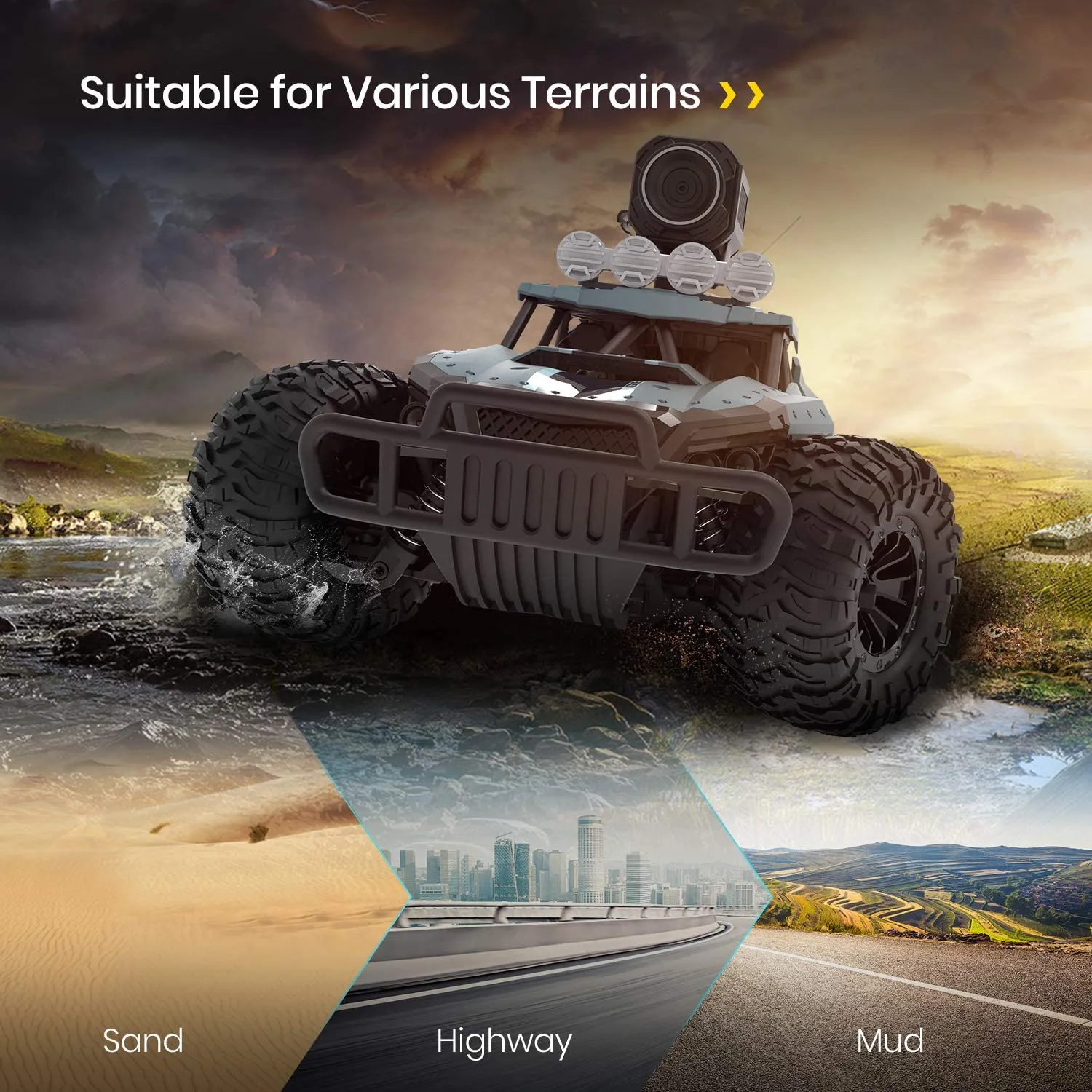 DEERC DE36W RC Car Remote Control 1:16 Scale 4WD Off Road 720P HD FPV Camera